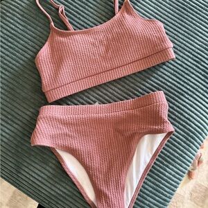 Textured Two-Piece Bikini Set in Dusty Rose